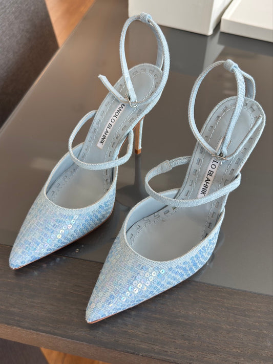 Manolo Blahnik x Rihanna “Sea Blue Sequin” Heels 35.5