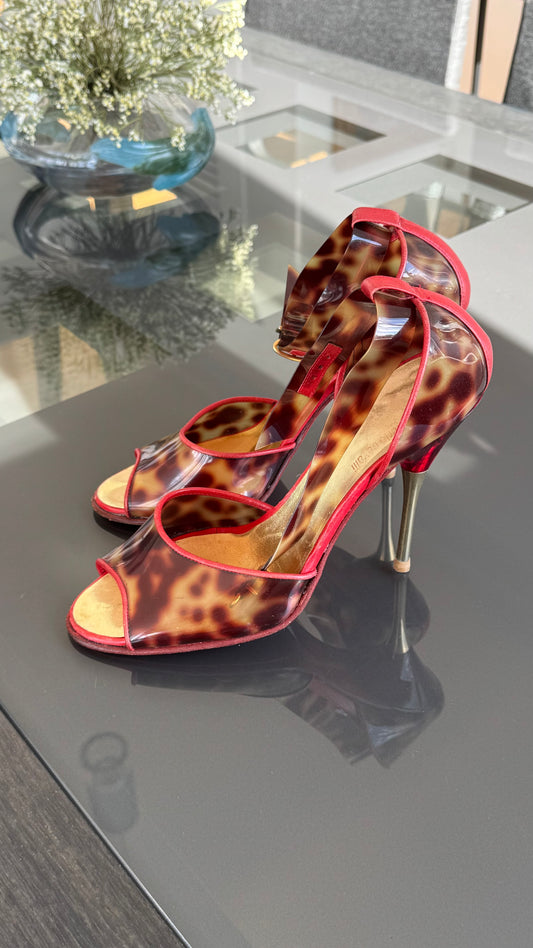 Roberto Cavalli 2003 Leopard PVC Heels 38