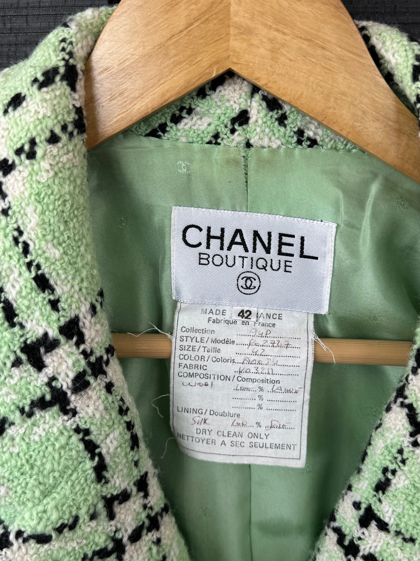 Chanel Spring/Summer 1994 Runway Mint Tweed Blazer by Karl Lagerfeld