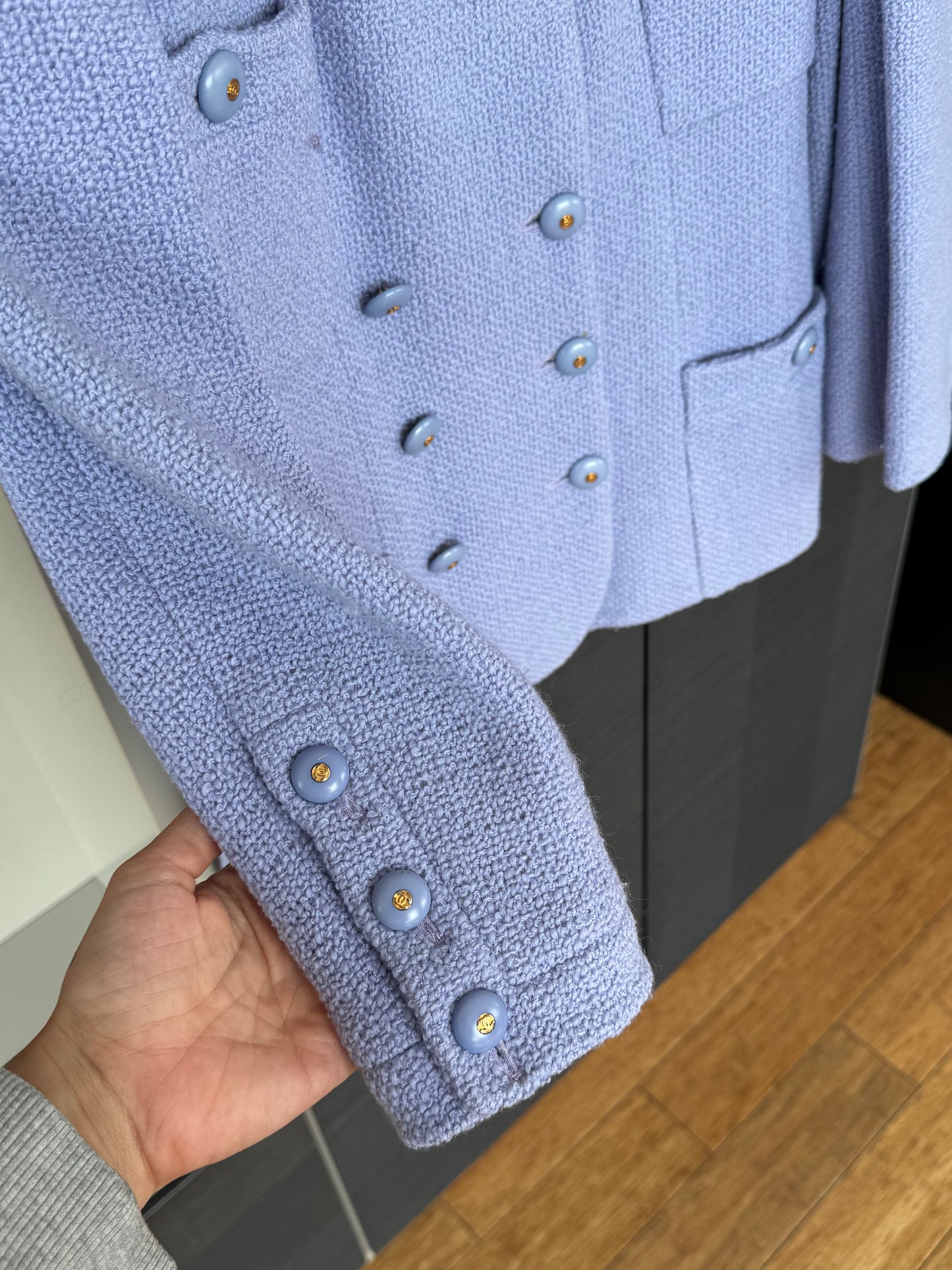 Vintage Chanel Boutique Periwinkle Bouclé Karl Lagerfeld Tweed Skirt Suit
