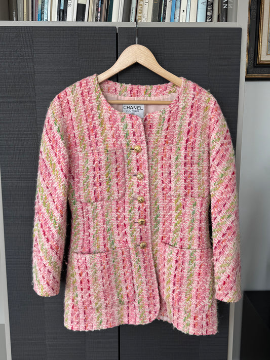 Vintage Chanel Karl Lagerfeld Pink Multicolor Tweed Jacket