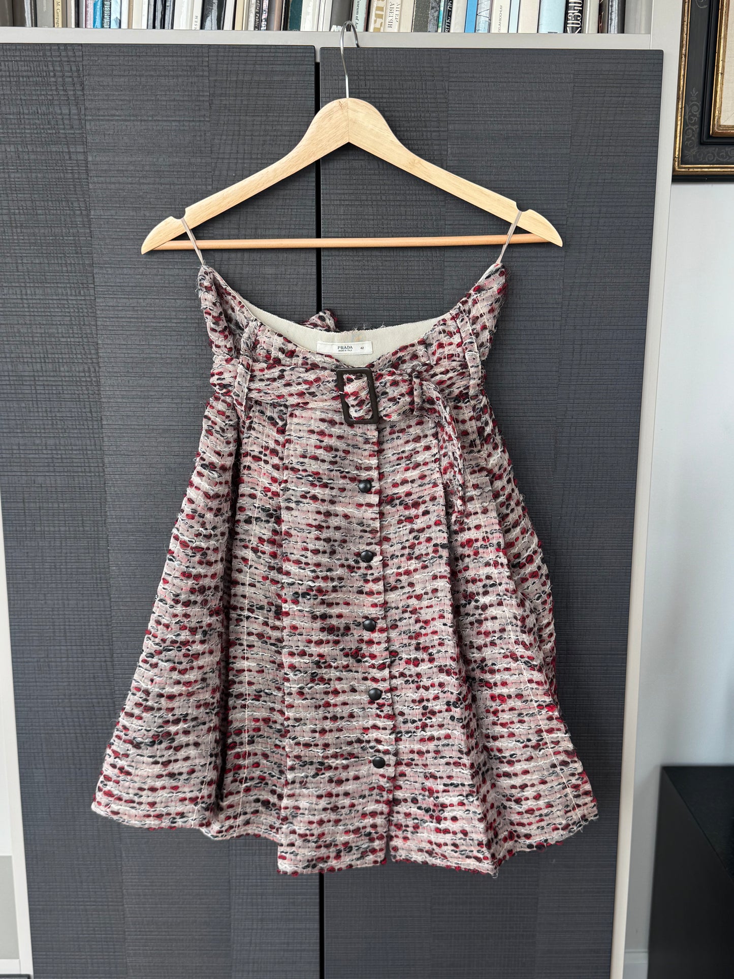 Vintage Prada Tweed Belted Full Skirt