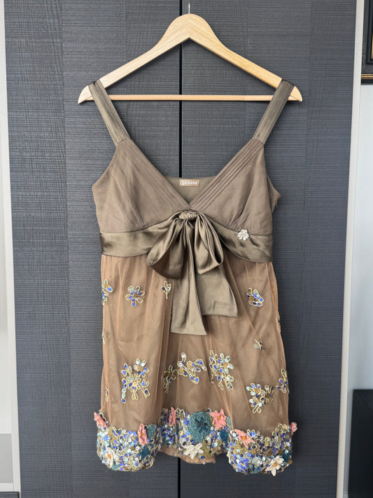 Vintage John Galliano Embellished Floral Silk Dress
