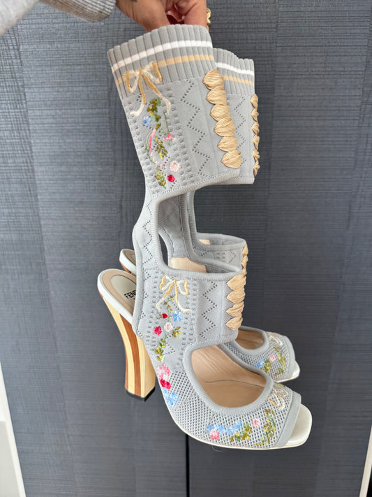 Fendi Spring/Summer 2017 Runway Embroidered Sock Sandals ~38.5