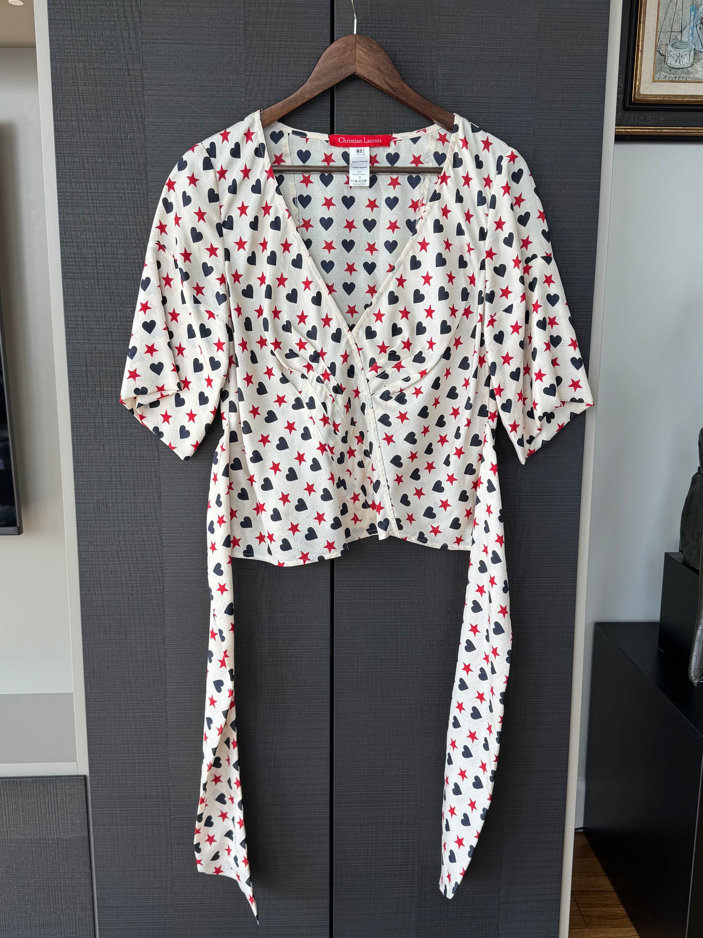 Vintage Christian Lacroix Silk Heart & Star Wrap Top