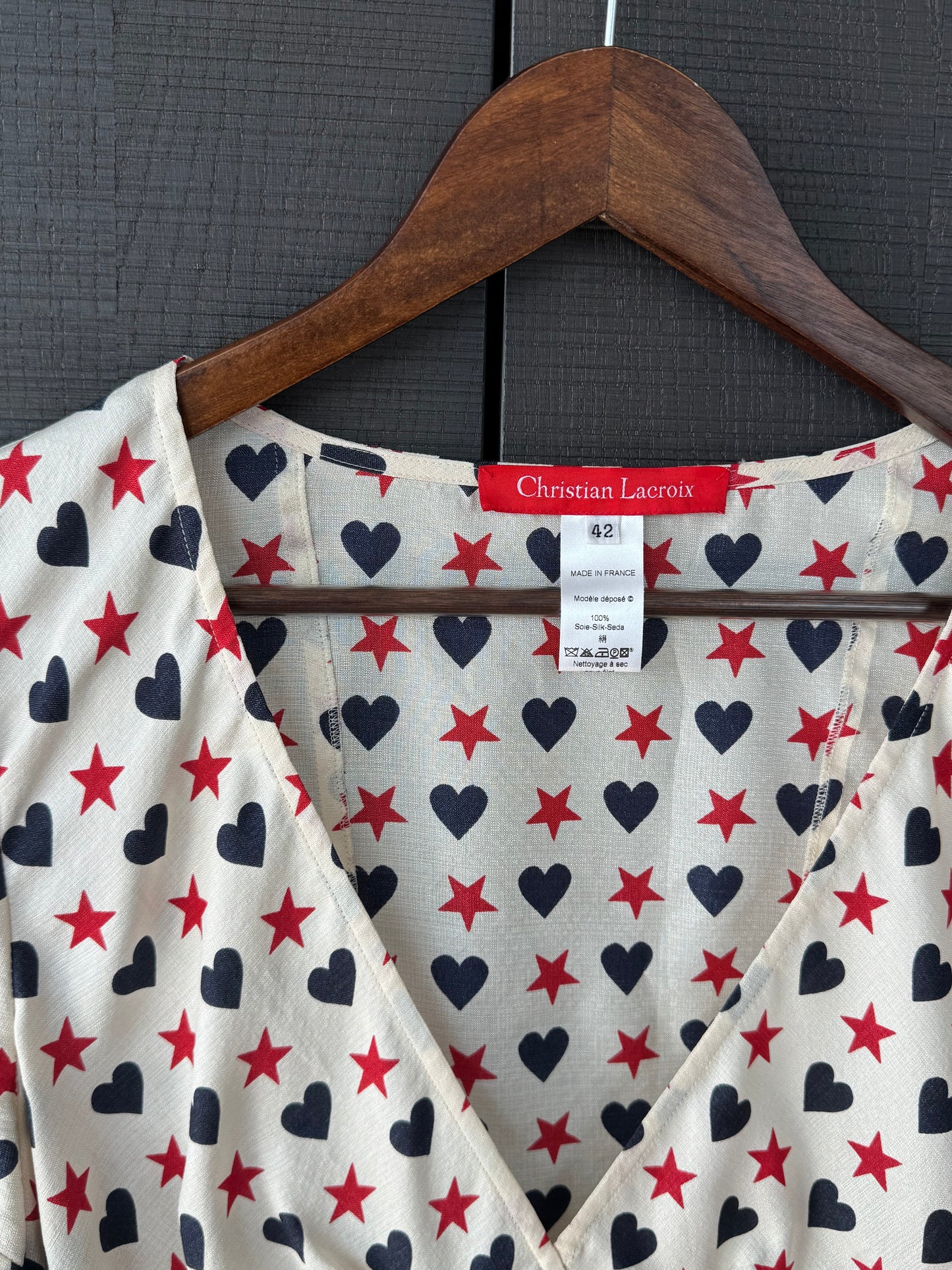 Vintage Christian Lacroix Silk Heart & Star Wrap Top