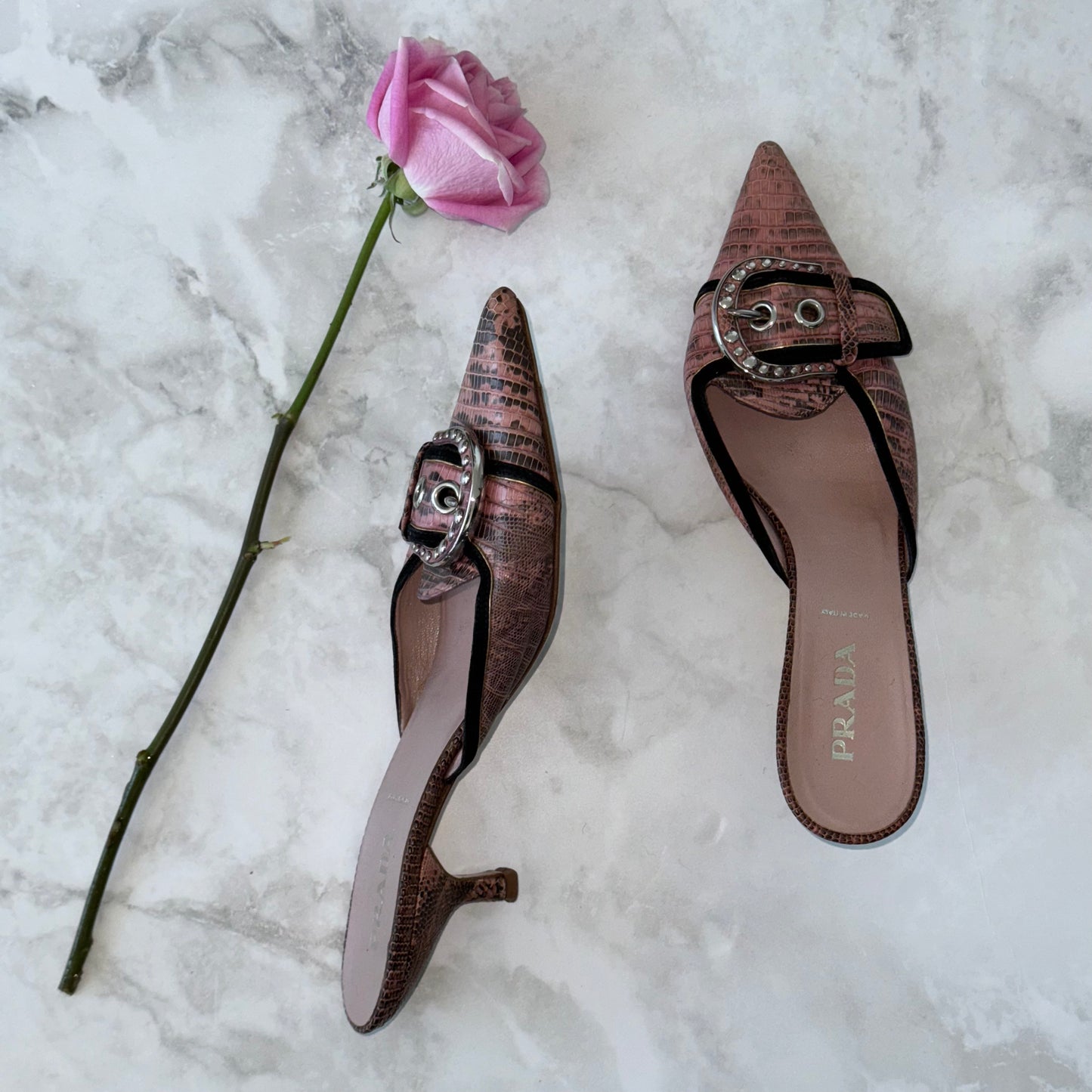 Prada Pink Crocodile Studded Kitten Heel 38