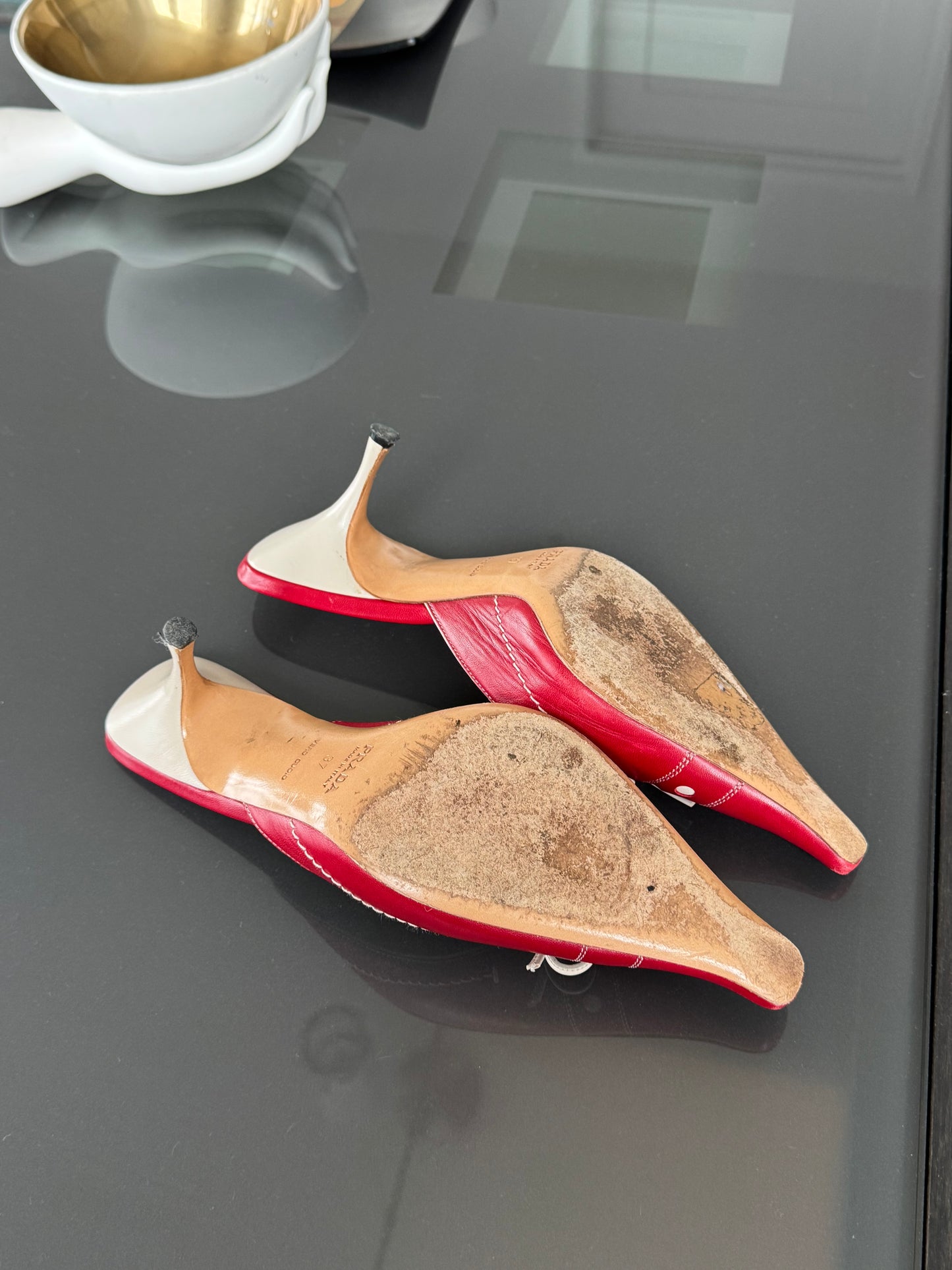 Prada Early 2000s Leather Bow Mule Heels 37