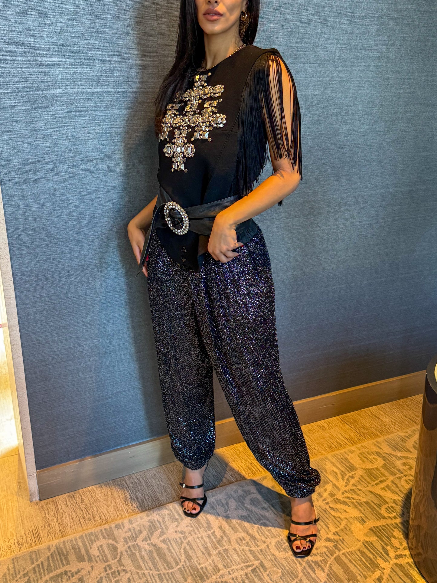 Diane von Furstenberg Black Sequin Silk Pants