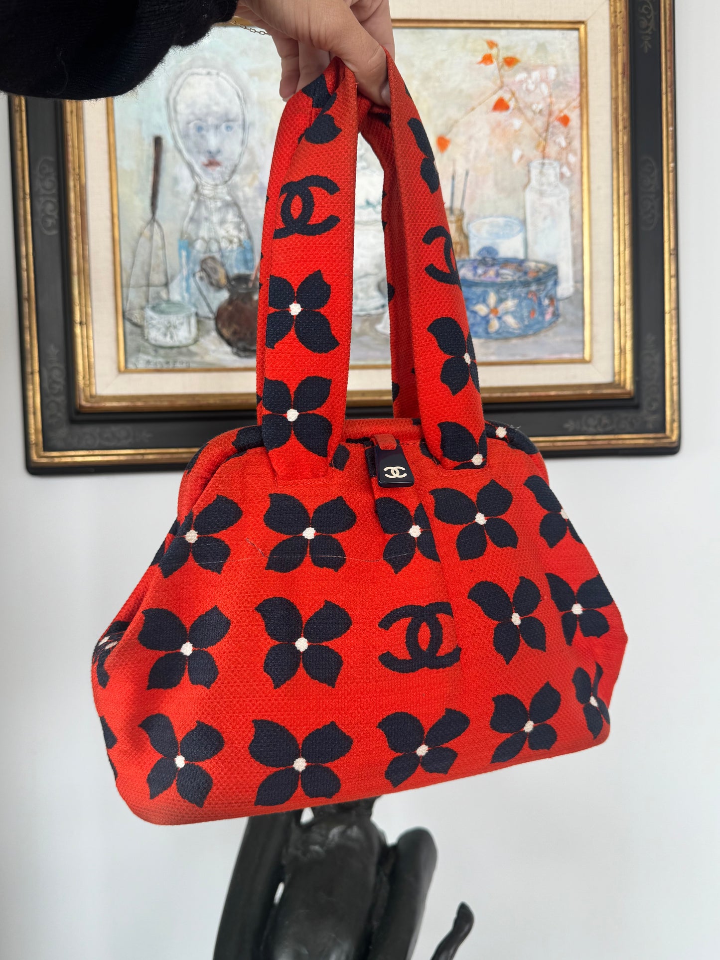 Vintage 1990s Chanel Camellia CC Tote Bag