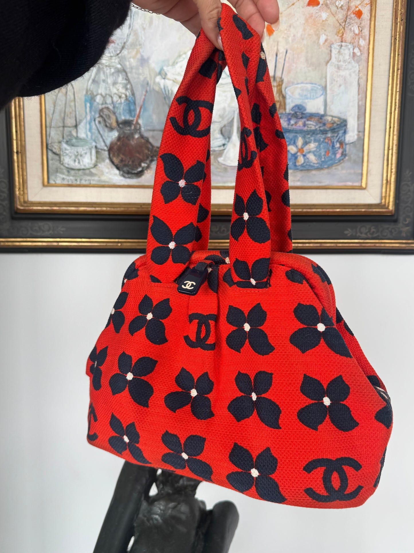Vintage 1990s Chanel Camellia CC Tote Bag