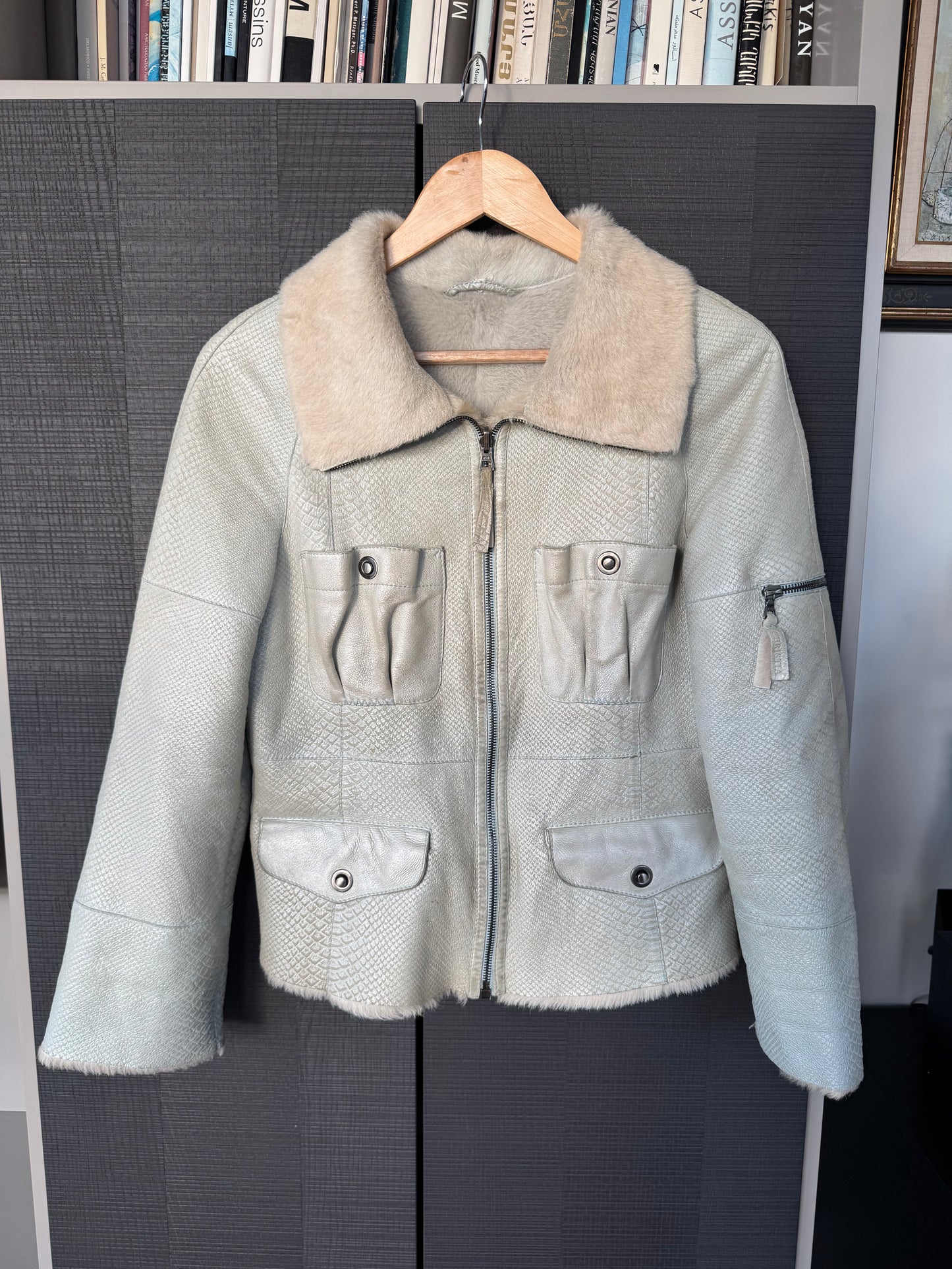 Vintage Teal Calfskin & Fur Jacket