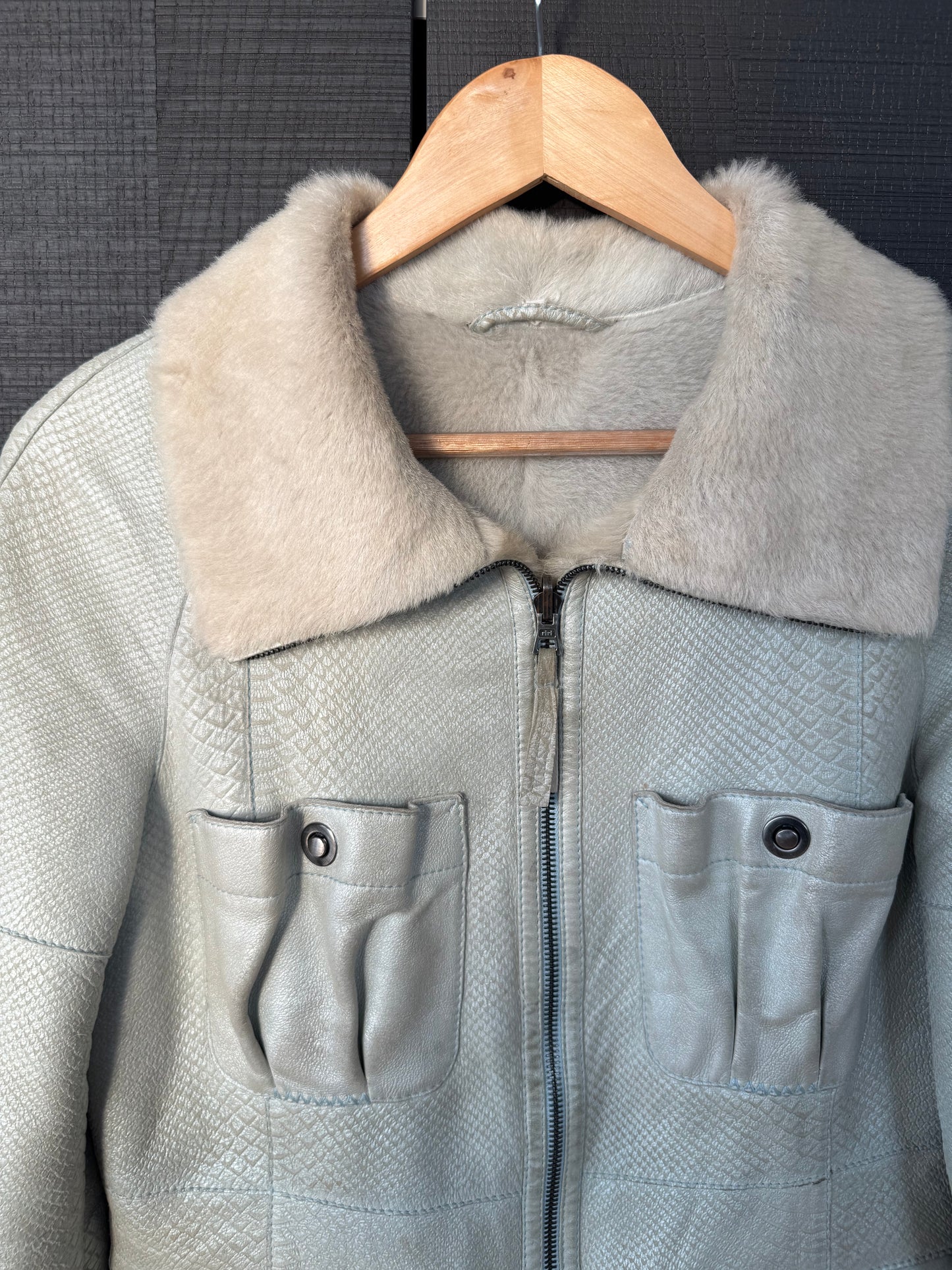 Vintage Teal Calfskin & Fur Jacket