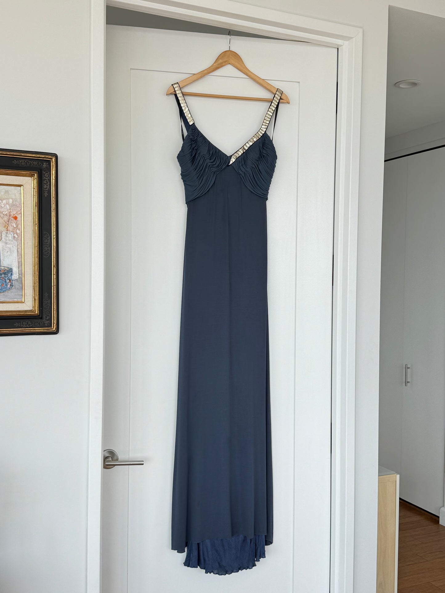 Roberto Cavalli 2006 Ruched Embellished Maxi Dress