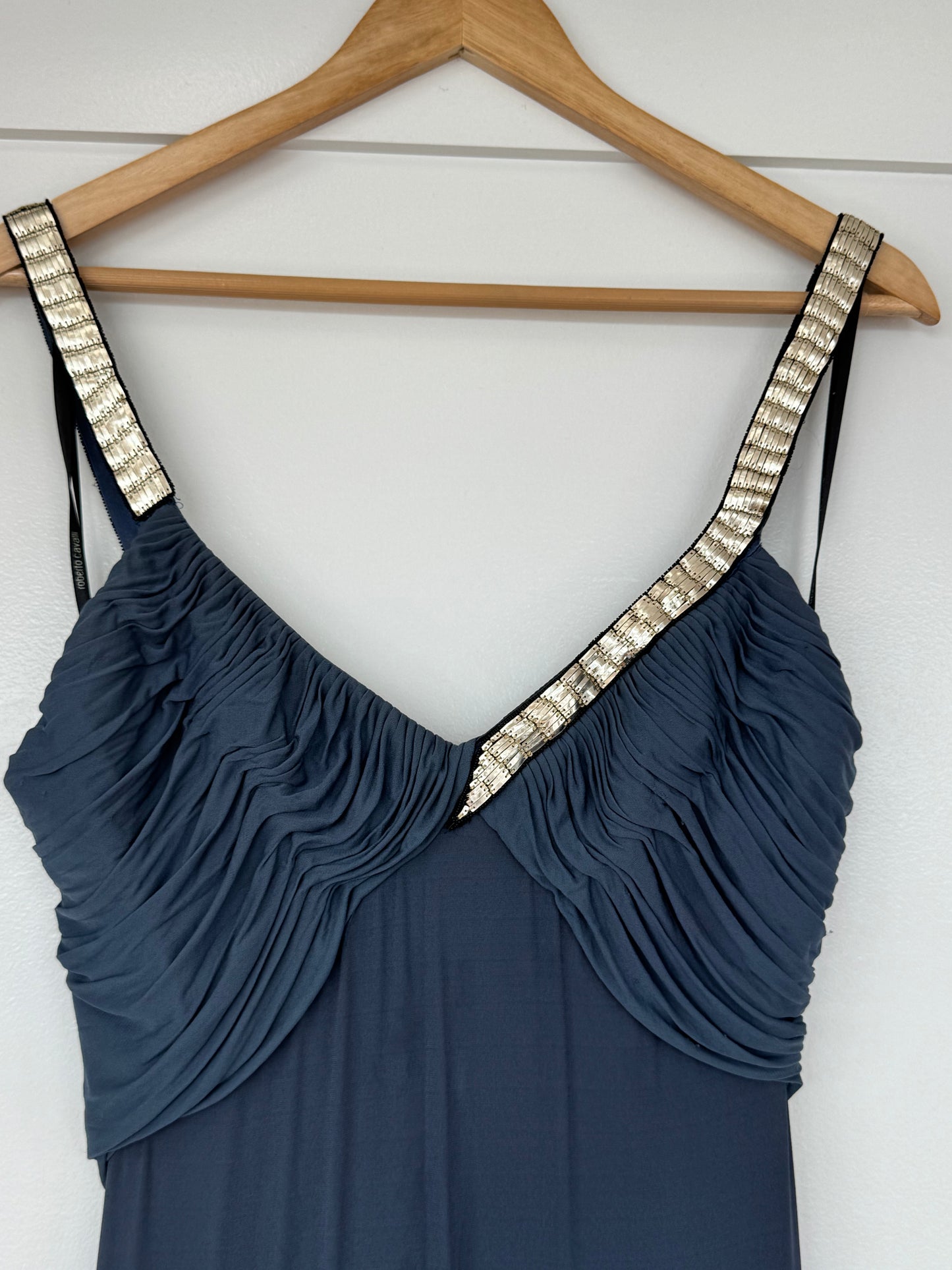 Roberto Cavalli 2006 Ruched Embellished Maxi Dress