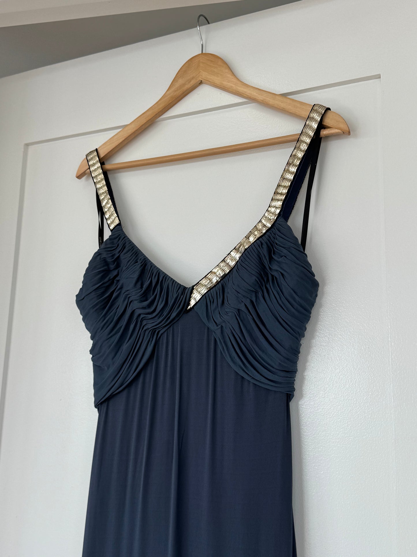 Roberto Cavalli 2006 Ruched Embellished Maxi Dress