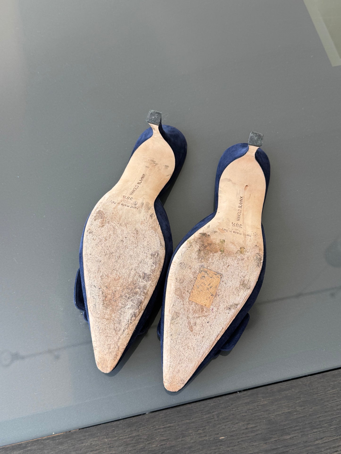 Vintage Manolo Blahnik Maysale Navy Suede Mules 38