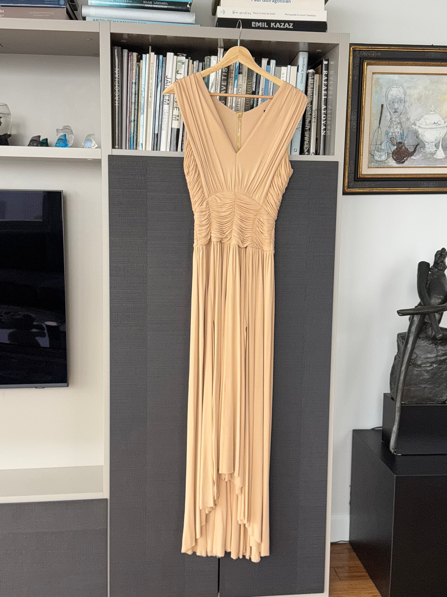 Balmain Couture Beige Ruched Gown