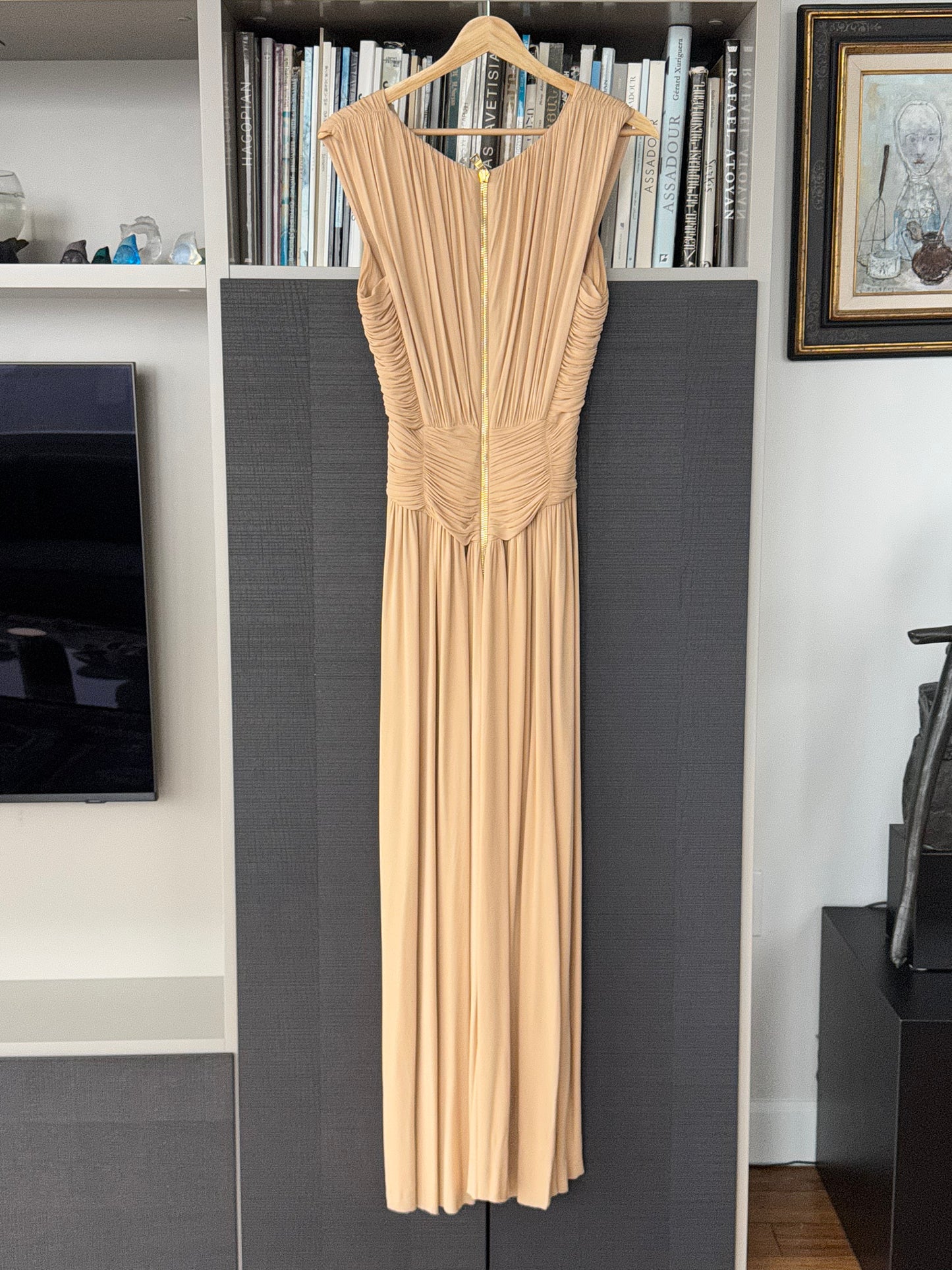 Balmain Couture Beige Ruched Gown