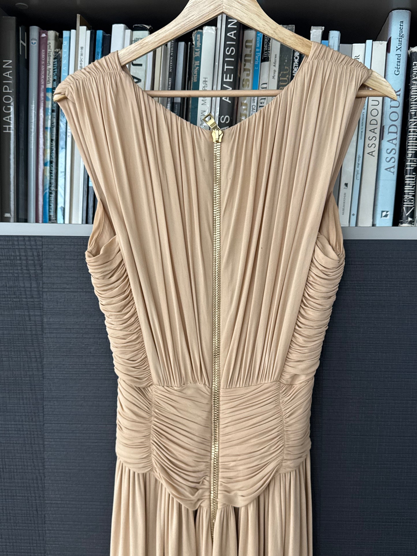 Balmain Couture Beige Ruched Gown