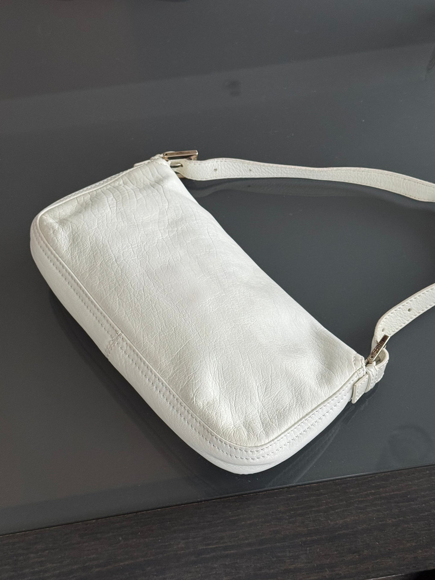 Vintage Fendi White Leather Baguette with Light Gold Hardware