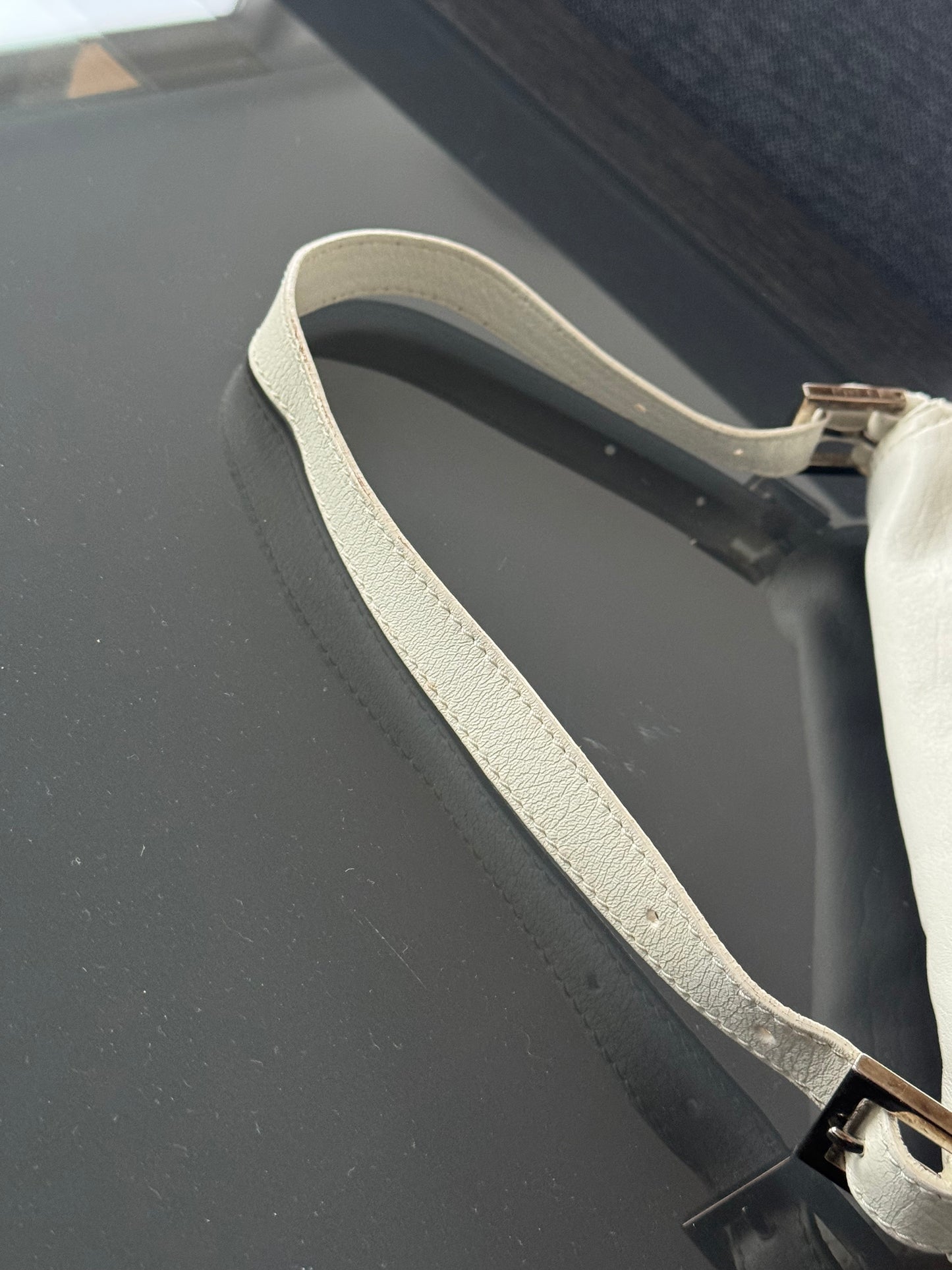 Vintage Fendi White Leather Baguette with Light Gold Hardware