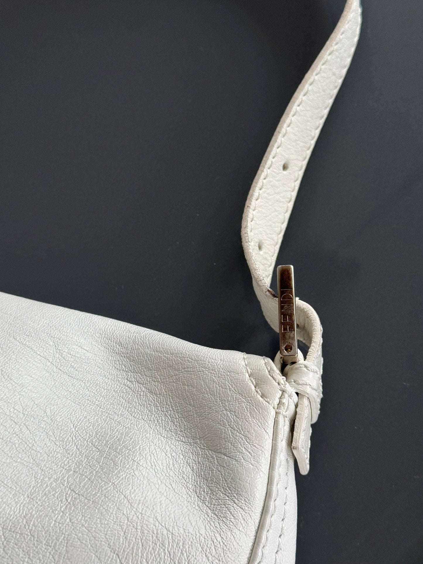 Vintage Fendi White Leather Baguette with Light Gold Hardware