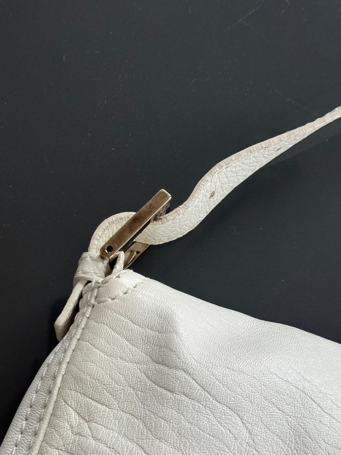 Vintage Fendi White Leather Baguette with Light Gold Hardware