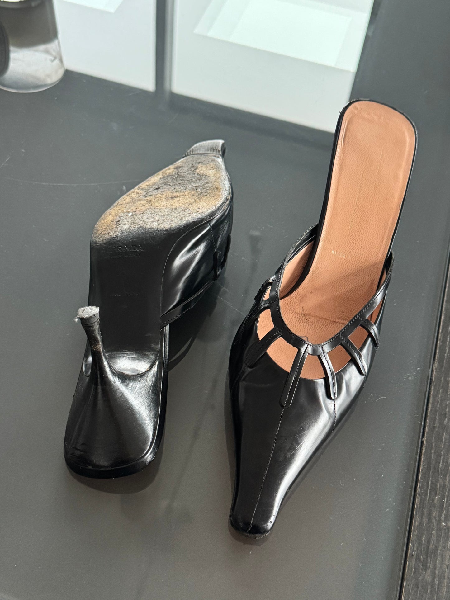 Prada Black Cage Kitten Heels 39