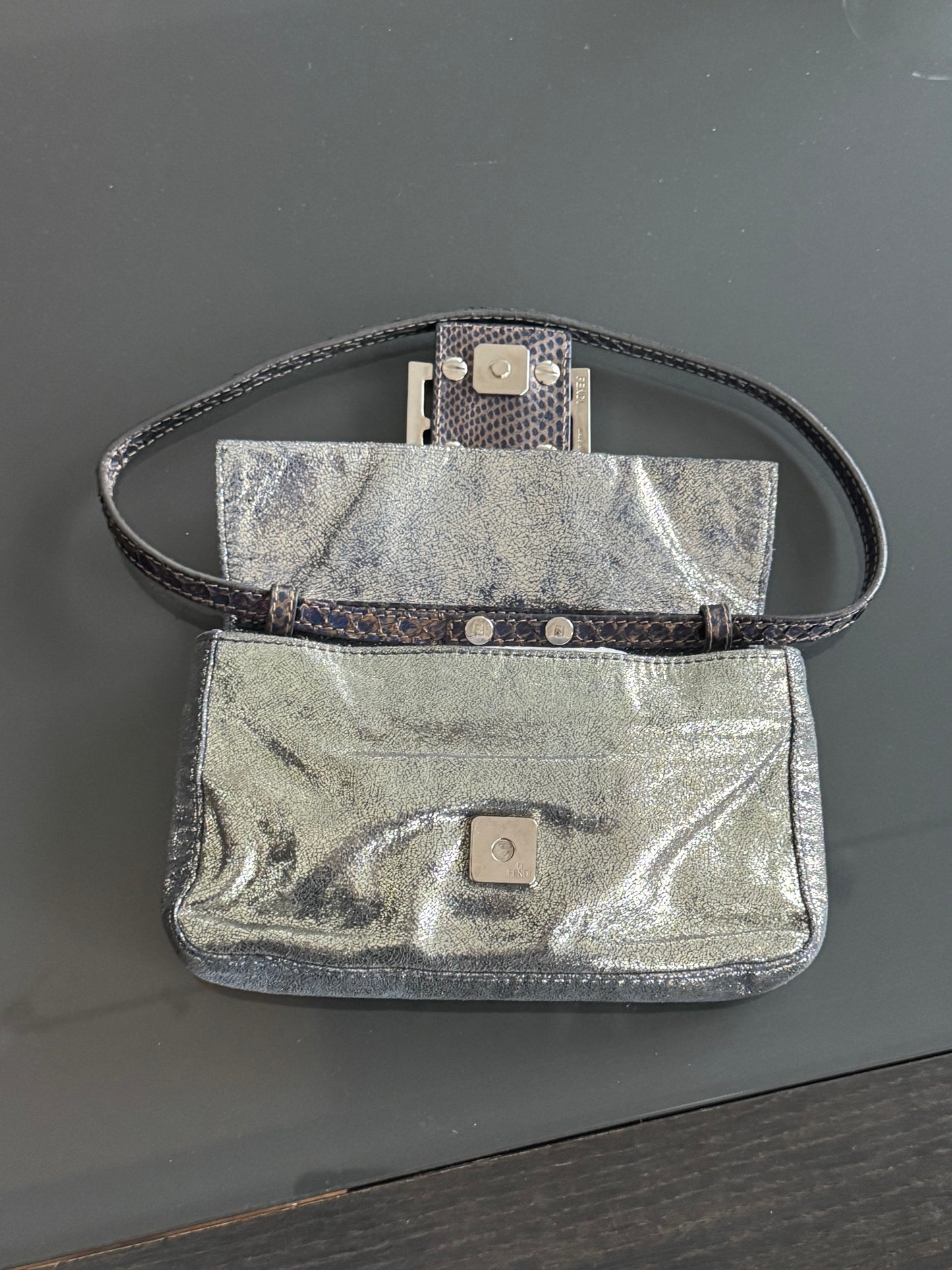 Vintage Fendi Glitter Mini Baguette with Python Trim