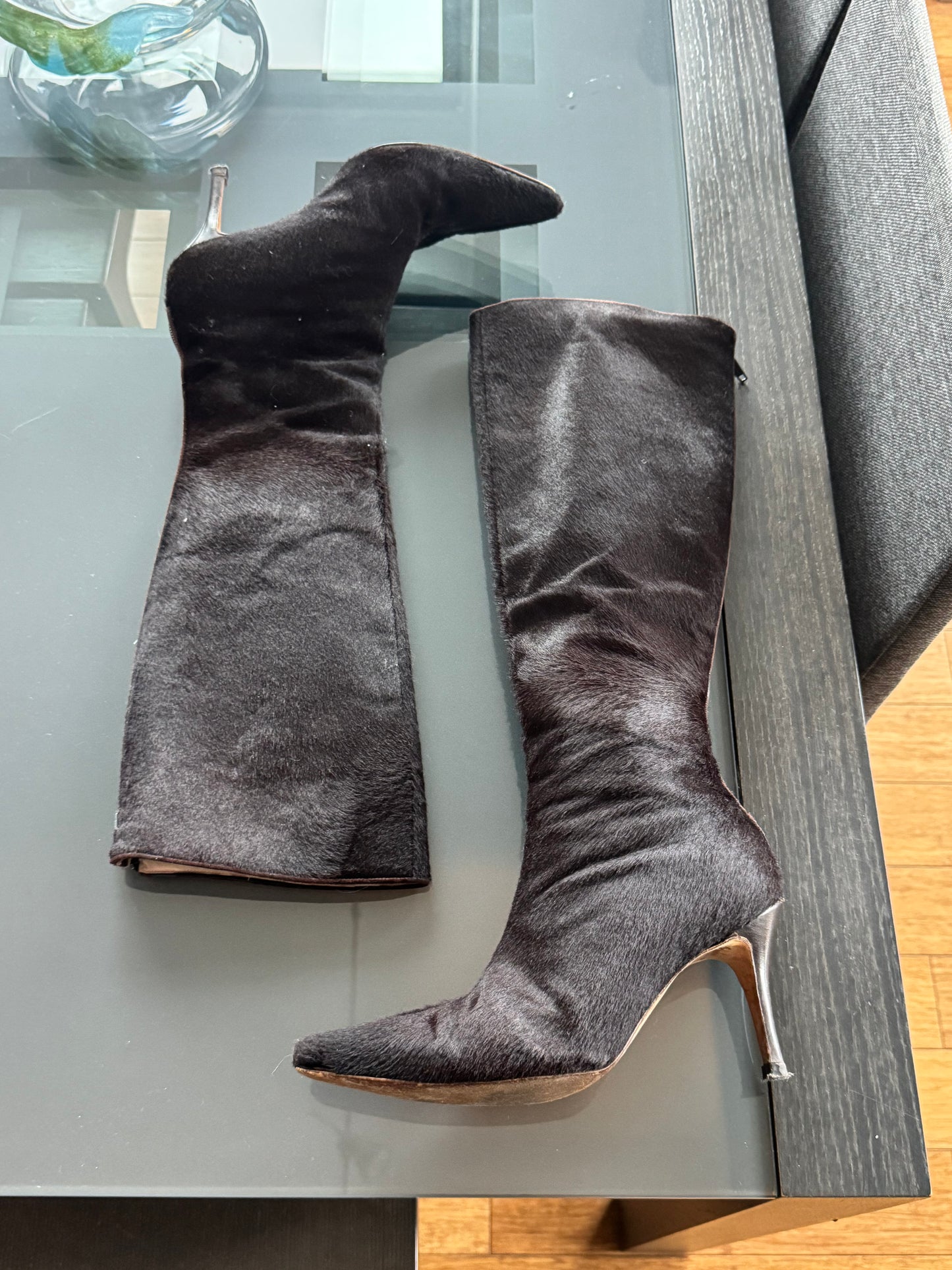 Manolo Blahnik Dark Brown Calf Hair Boots ~36