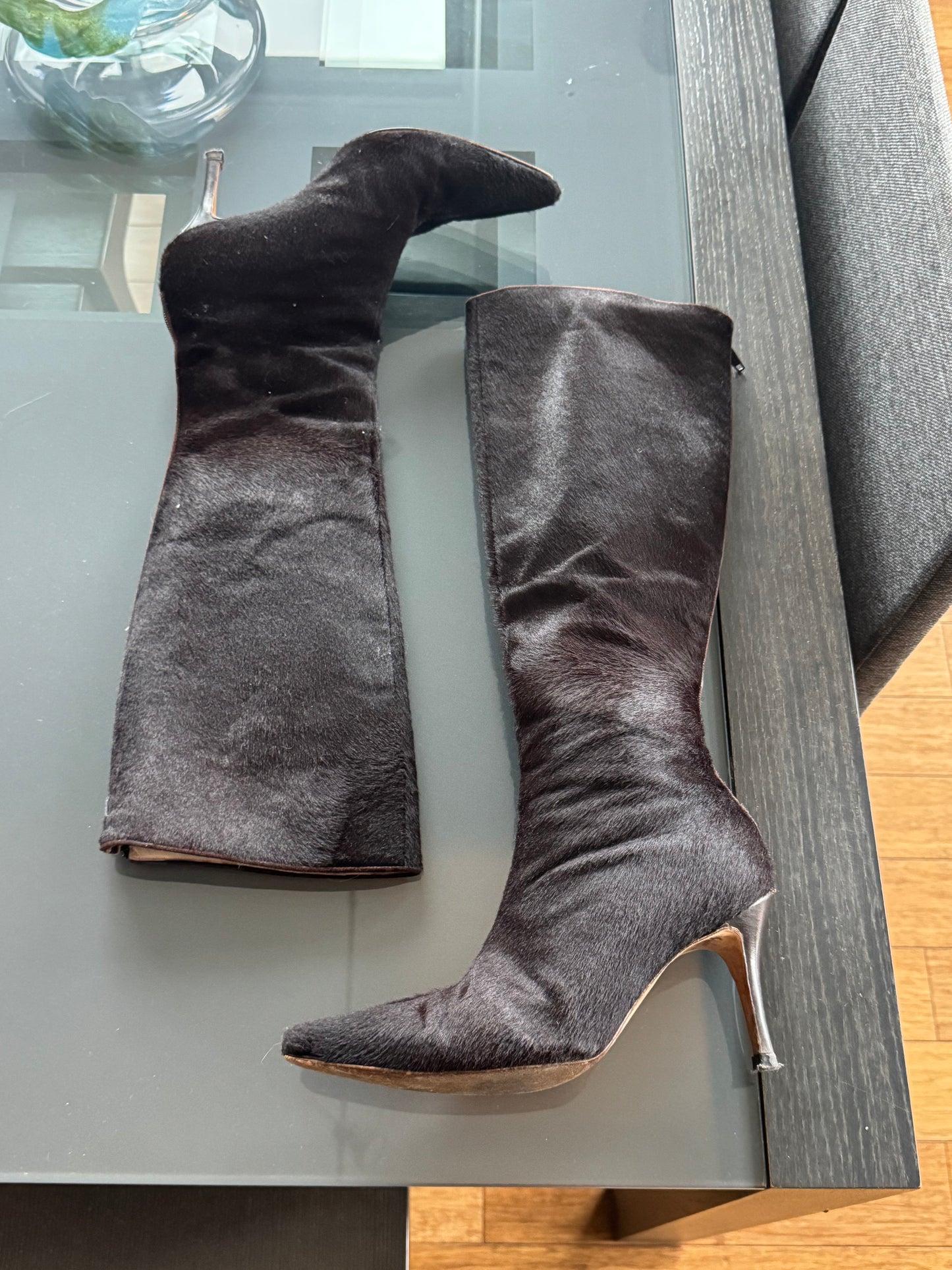Manolo Blahnik Dark Brown Calf Hair Boots ~36