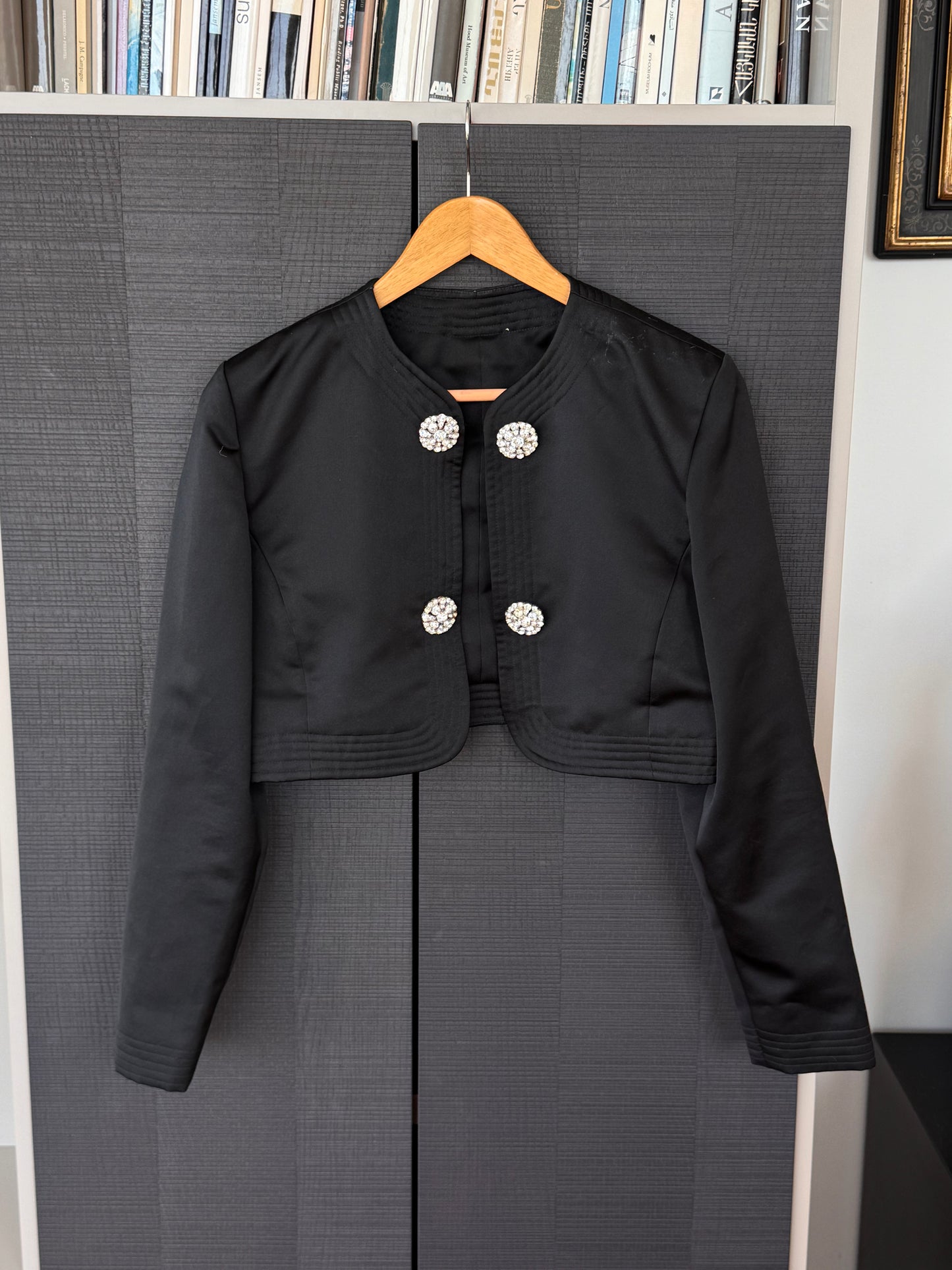 Vintage Black Crystal Button Cropped Bolero Jacket