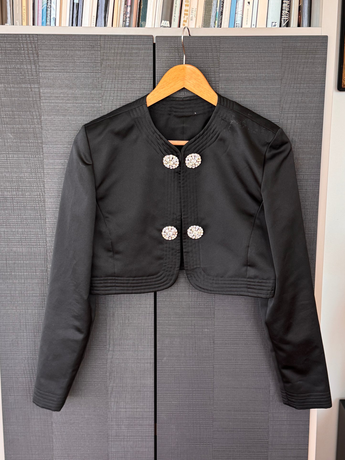 Vintage Black Crystal Button Cropped Bolero Jacket