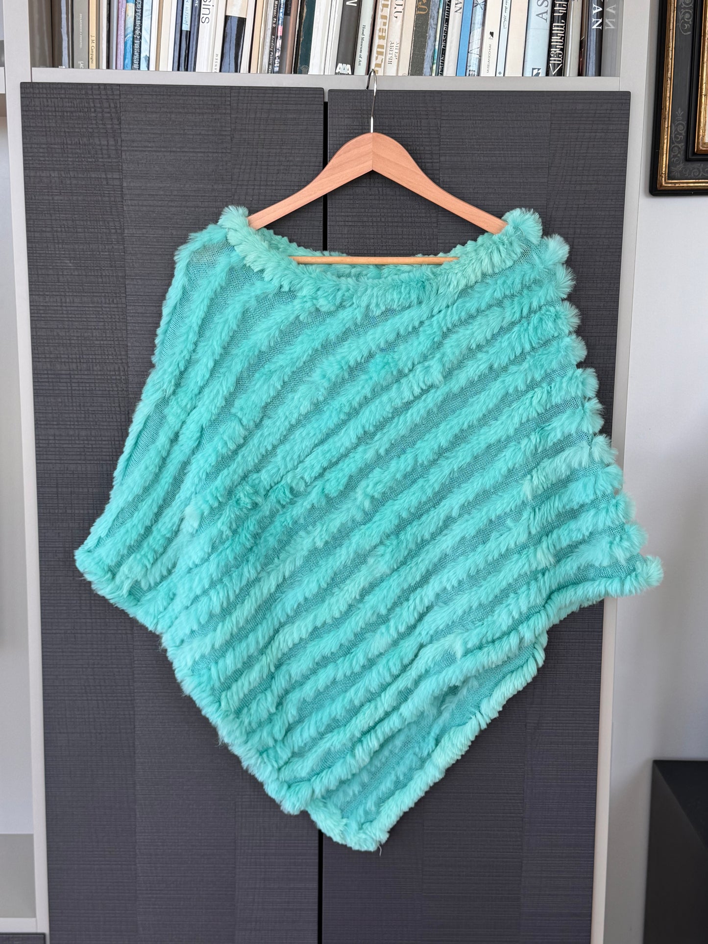 Vintage Wilsons Leather Turquoise Rabbit Fur Poncho