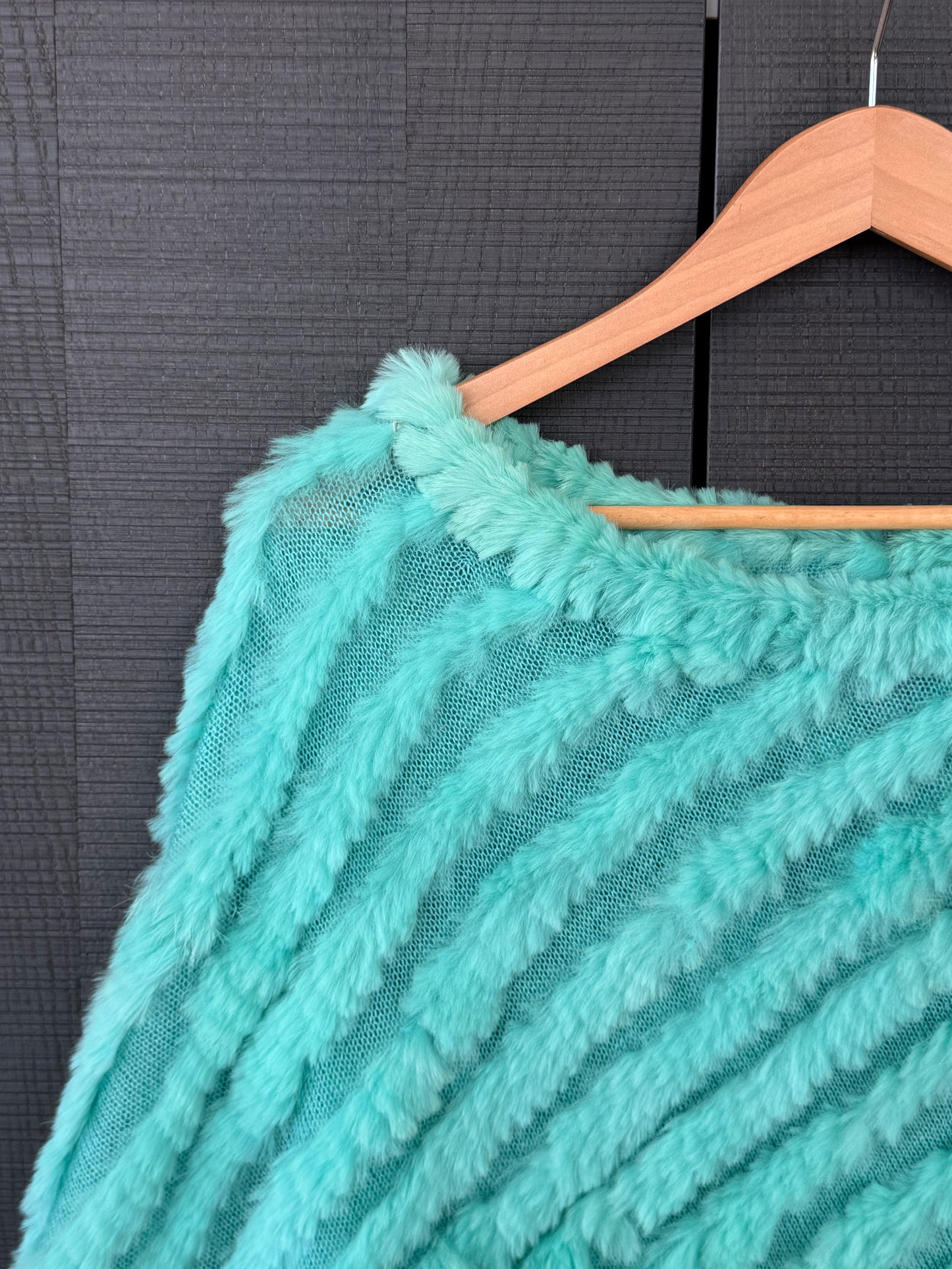 Vintage Wilsons Leather Turquoise Rabbit Fur Poncho