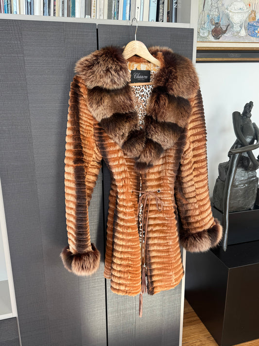 100% Fur Ribbed Jacket with Fox Collar