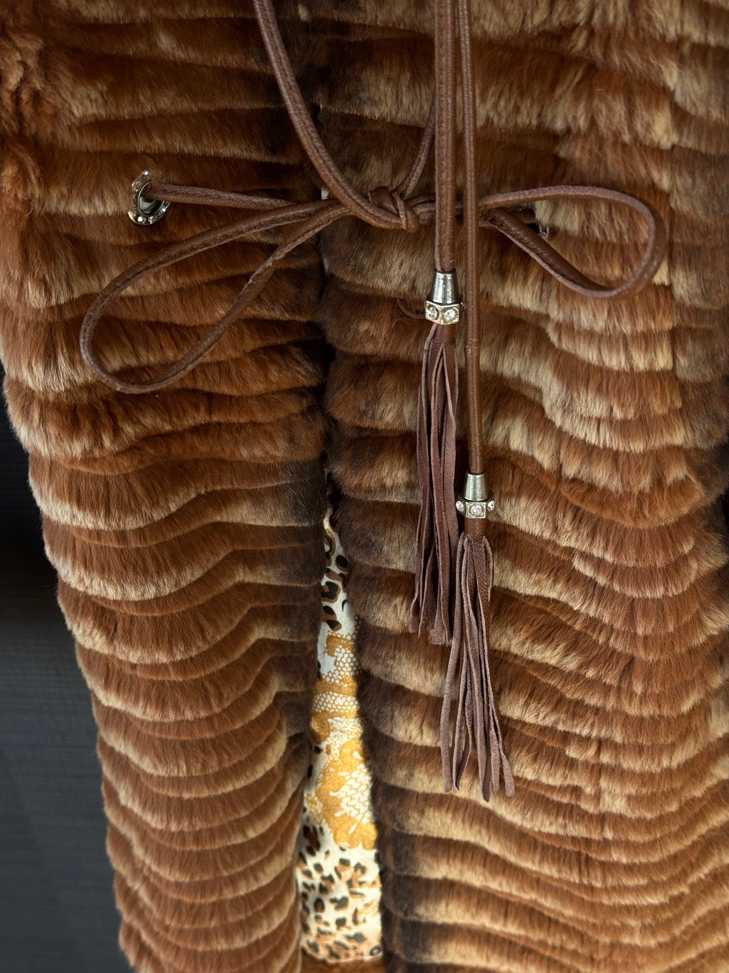 100% Fur Ribbed Jacket with Fox Collar