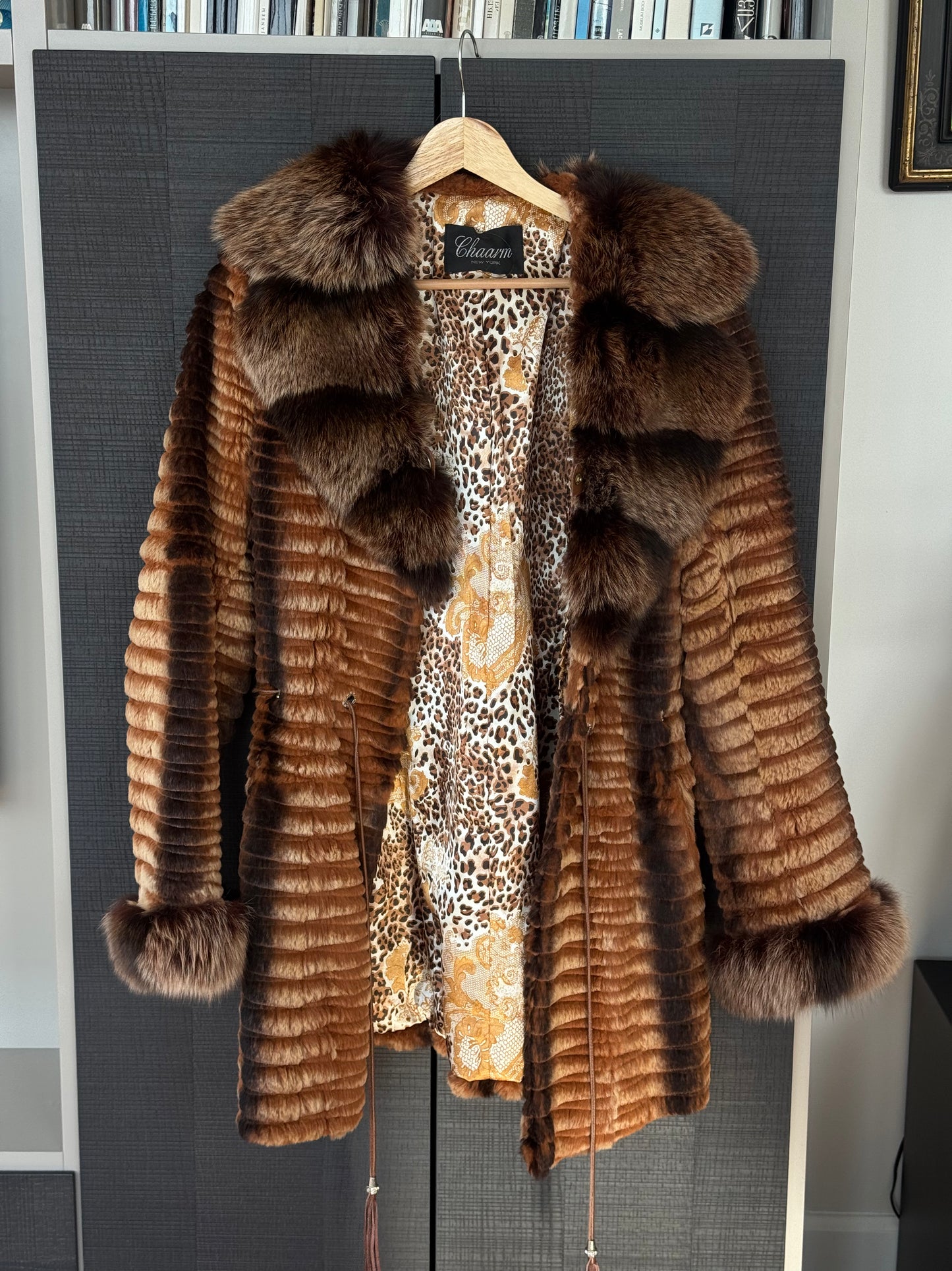 100% Fur Ribbed Jacket with Fox Collar