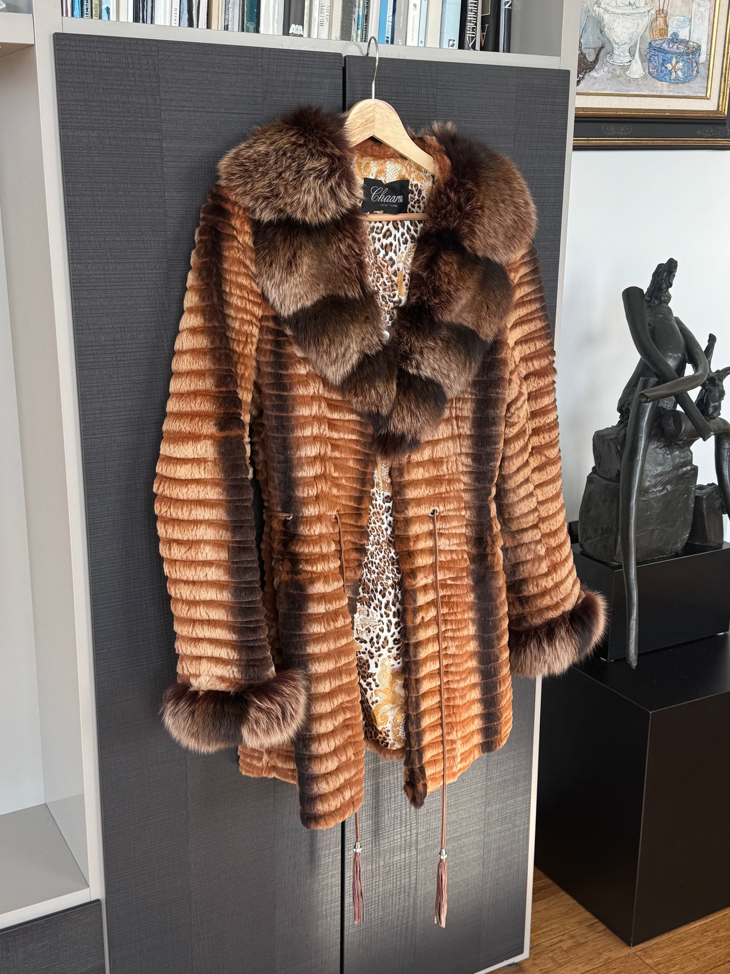 100% Fur Ribbed Jacket with Fox Collar