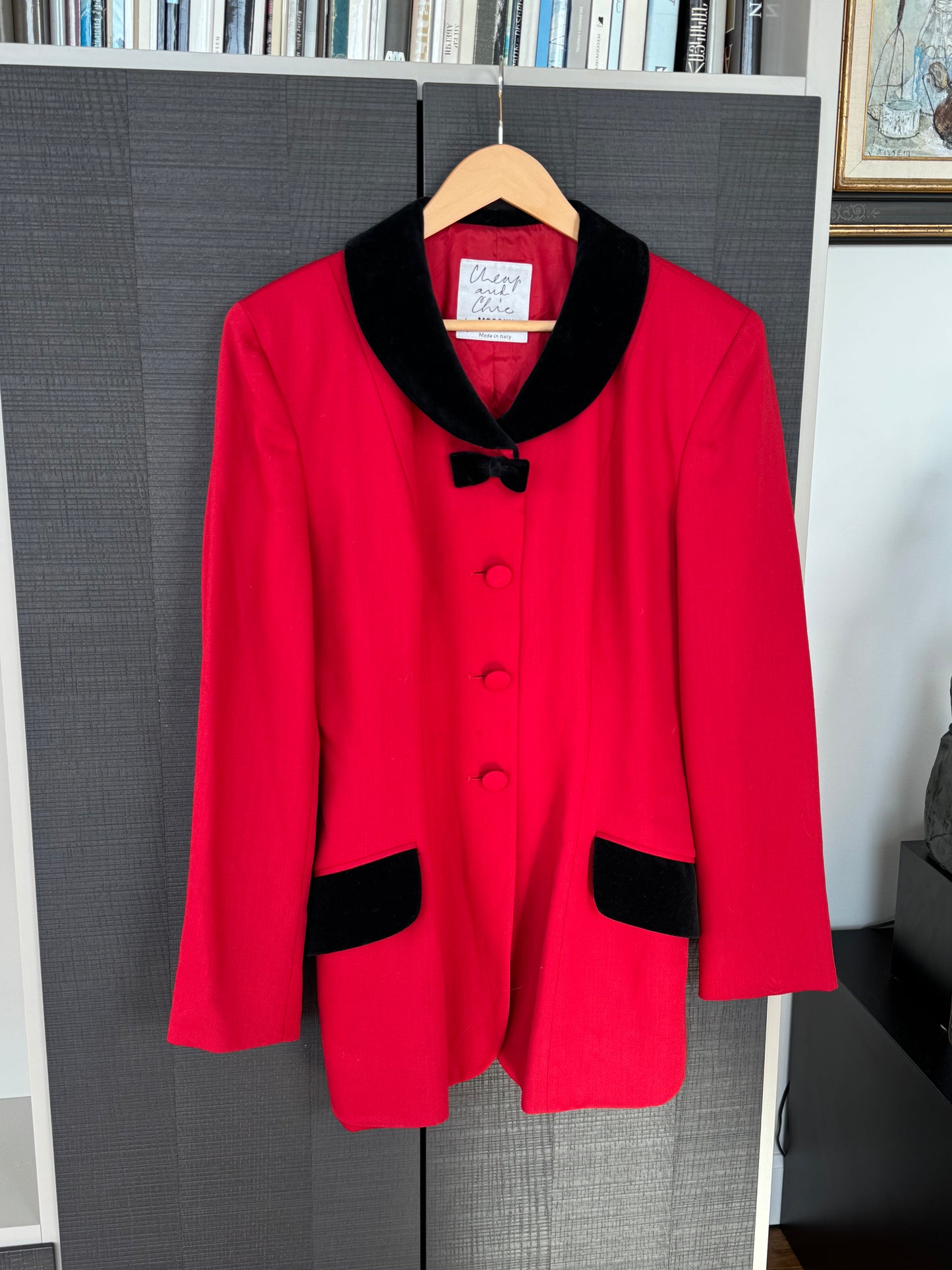 Moschino Cheap & Chic Red Wool Blazer w/ Velvet Collar & Bow