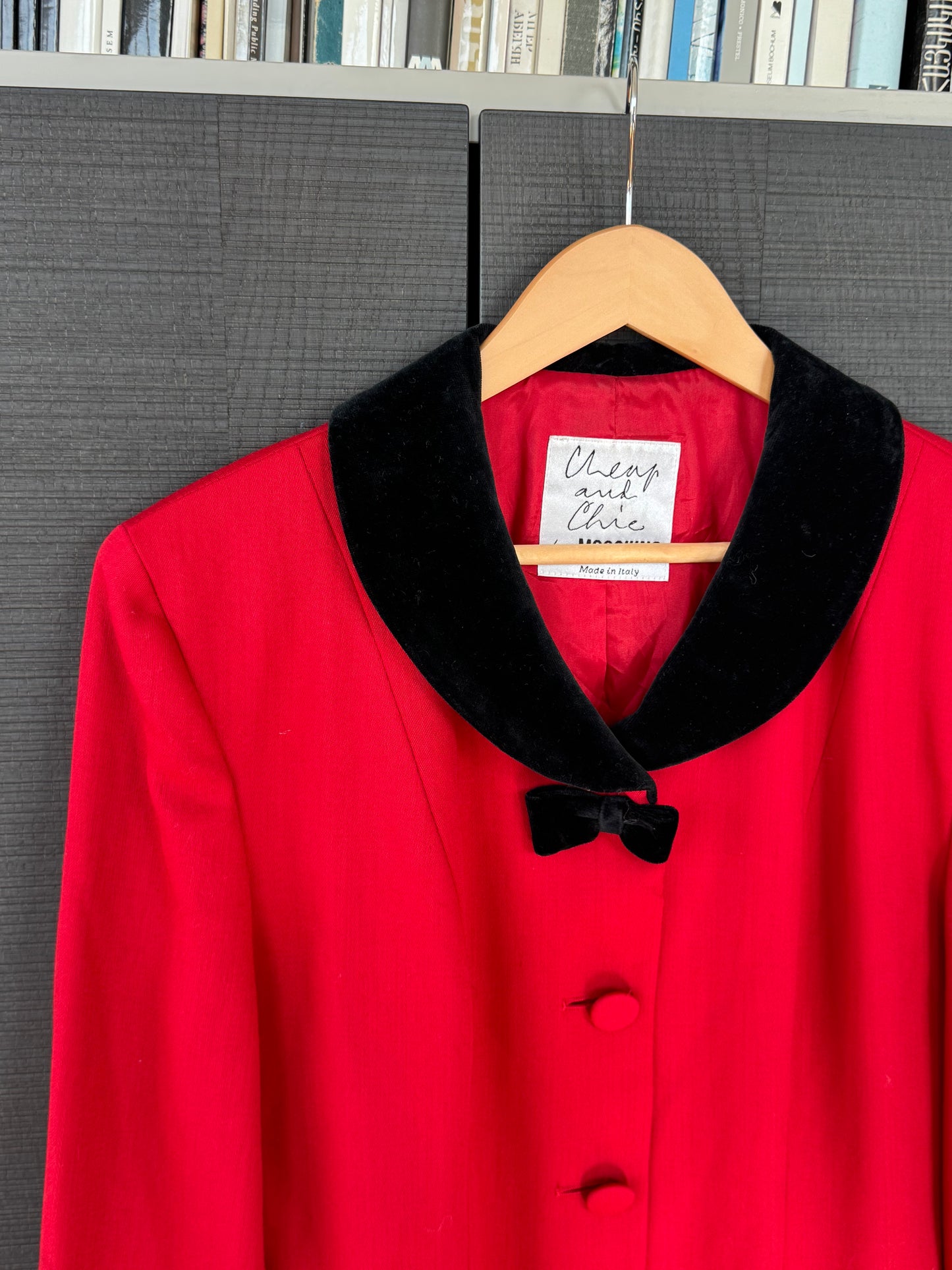 Moschino Cheap & Chic Red Wool Blazer w/ Velvet Collar & Bow