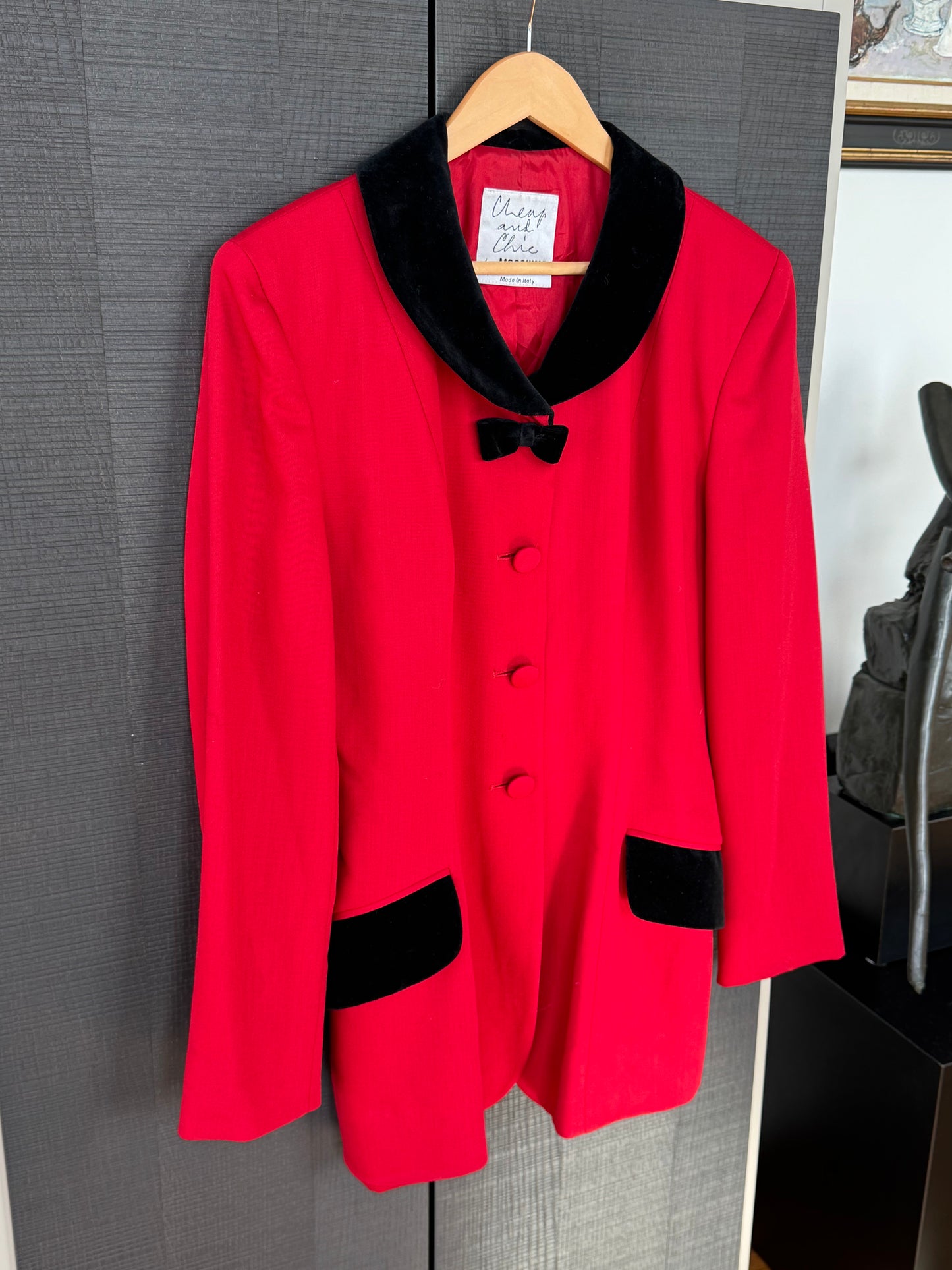 Moschino Cheap & Chic Red Wool Blazer w/ Velvet Collar & Bow