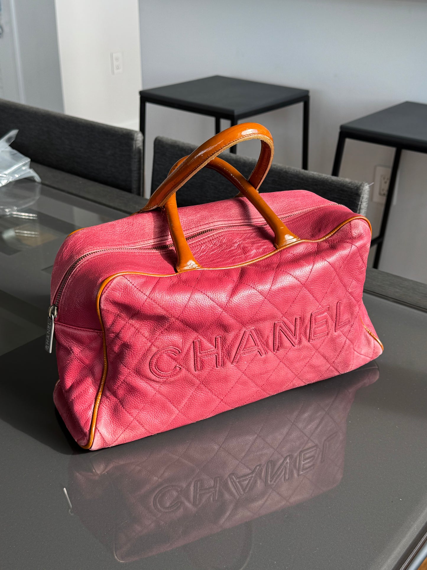 Vintage Chanel Rare Raspberry Caviar Boston Bag