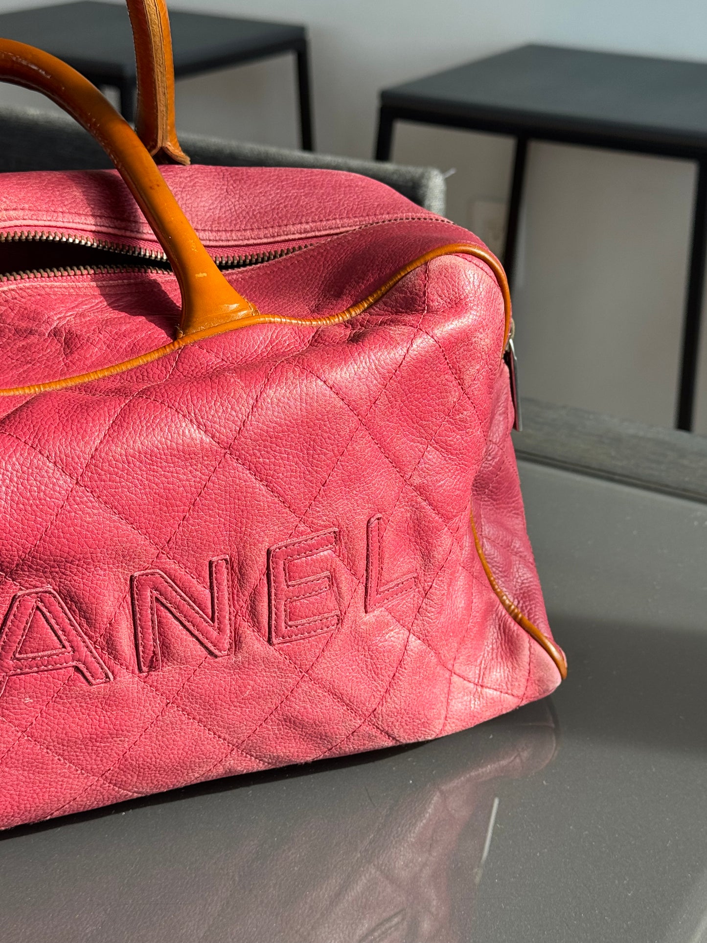Vintage Chanel Rare Raspberry Caviar Boston Bag