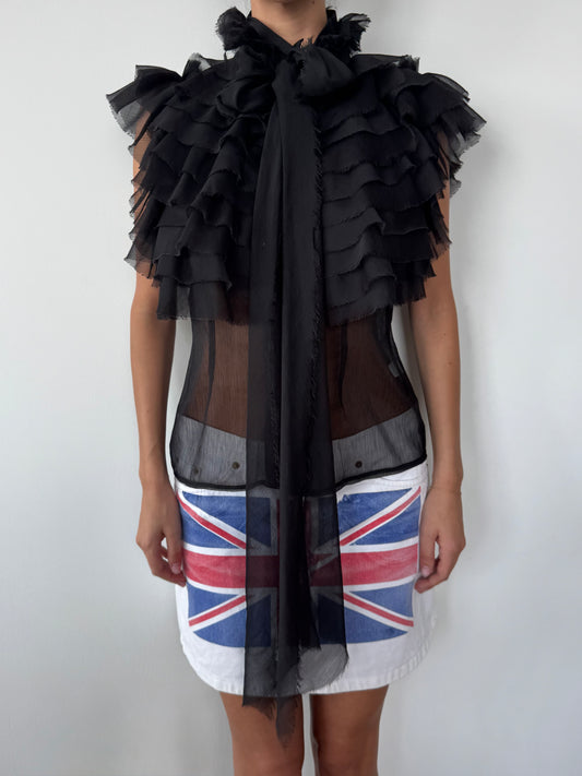 Vintage Sheer Ruffle Neck Blouse
