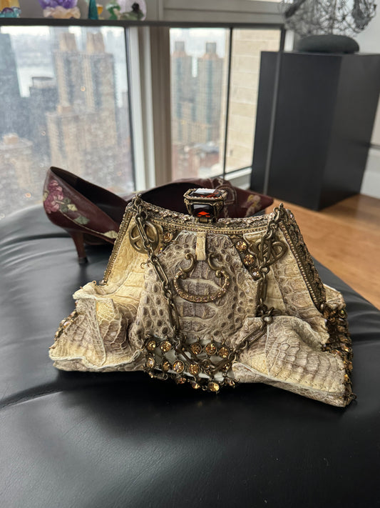 Vintage Clara Kasavina Crocodile & Swarovski Handbag