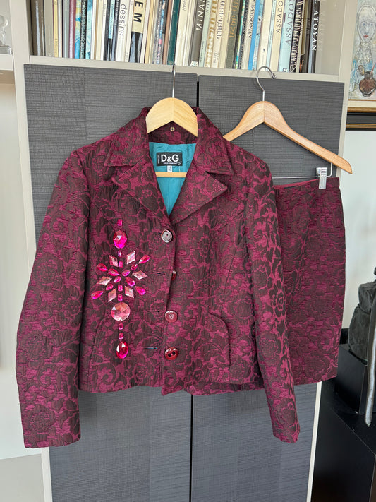 Vintage 1990s D&G Embellished Brocade Skirt Suit Set