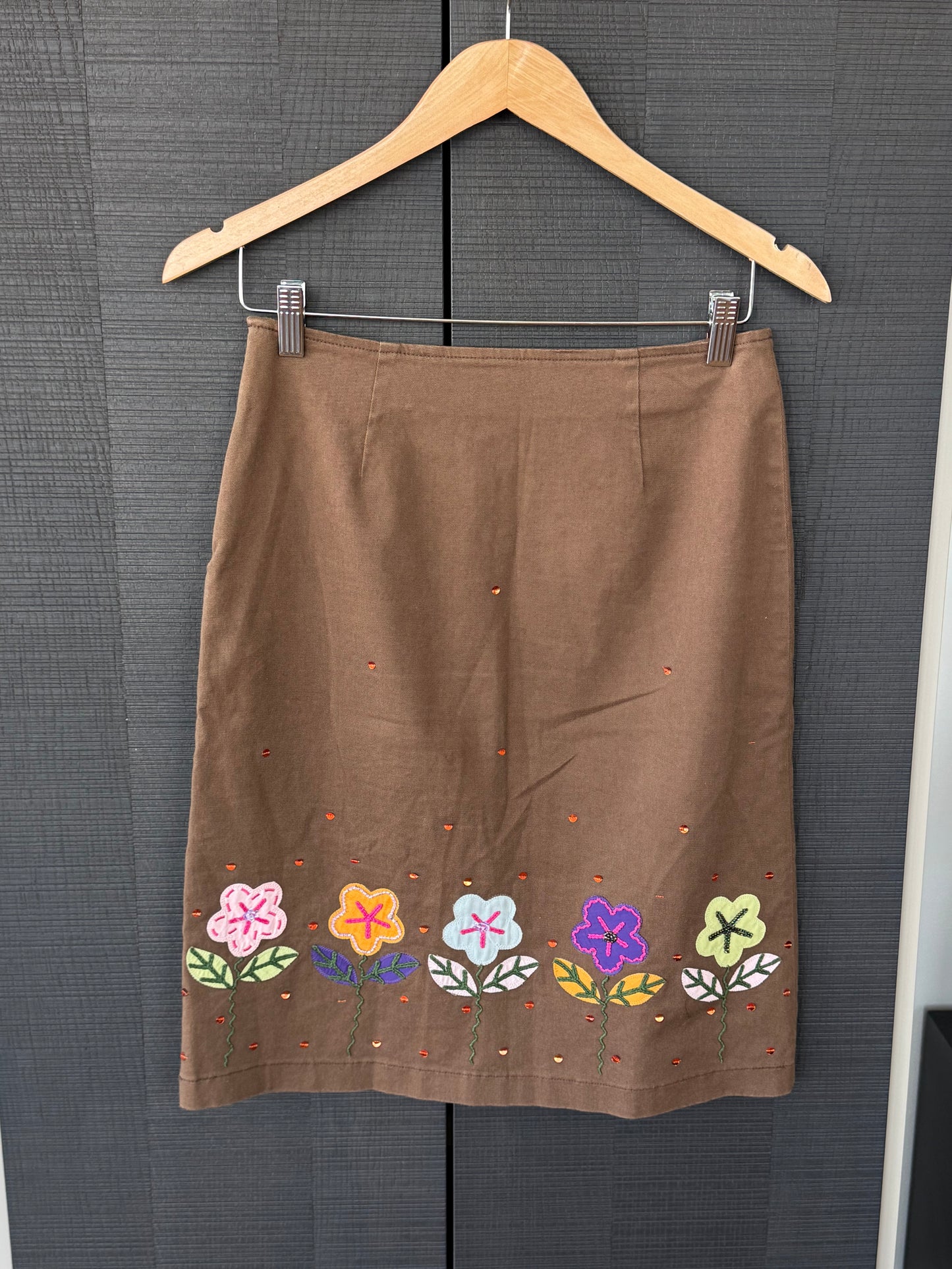 Vintage Moschino Jeans Floral Embellished Midi Skirt