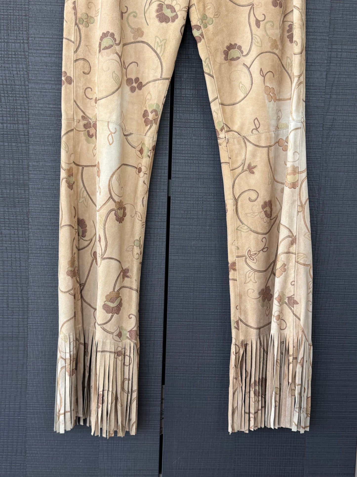 Vintage 1990s Escada Floral Suede Fringe Pants